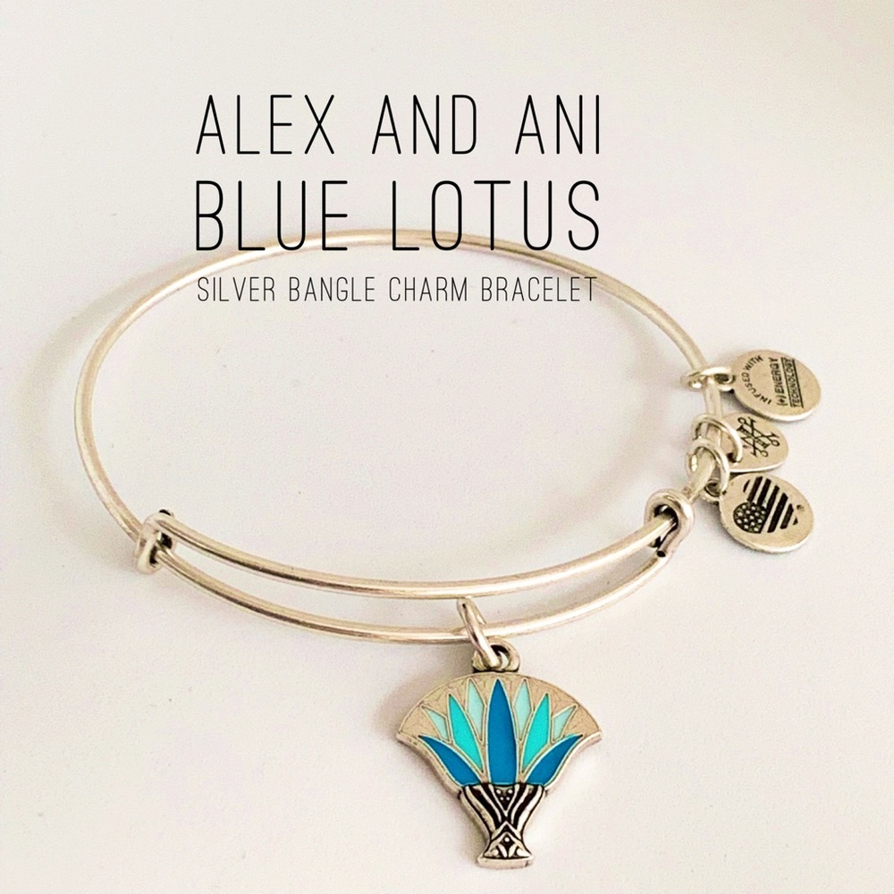 🆕 Alex and Ani Blue Lotus Silver Bangle Bracelet